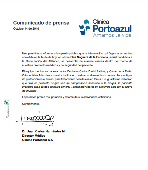 Comunicado oficial Clínica Portoazul