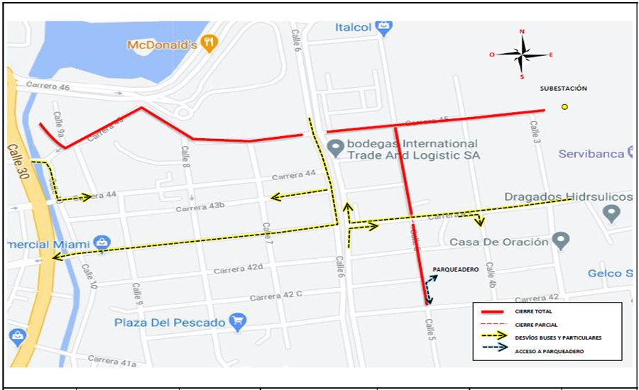 Por construcción de líneas de transmisión de energía cierres de vías a partir de este viernes 19 de marzo en Barranquilla