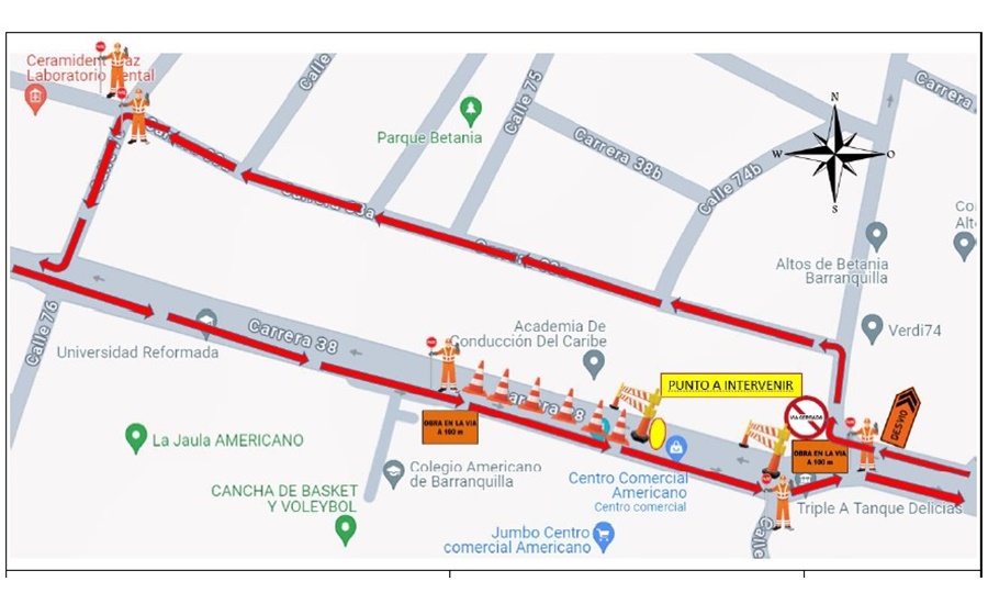 Por obras de la empresa Triple A cierre de carrera 38 entre calles 74 y 76 este 2 de agosto