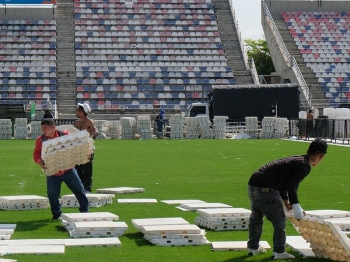 Tras los eventos del Carnaval, el gramado del Romelio Martínez está listo para recibir Junior vs. América de Cali