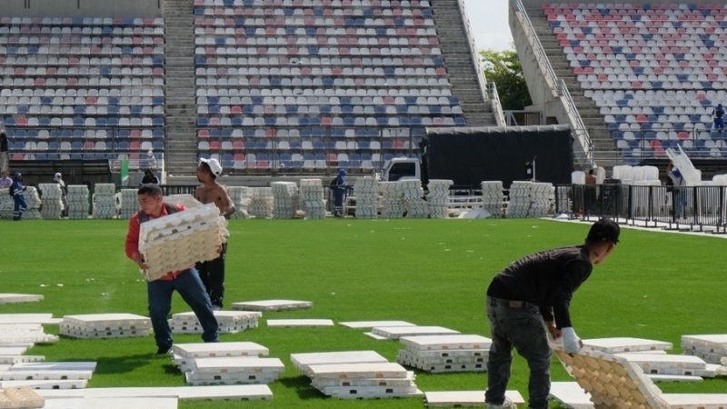 Tras los eventos del Carnaval, el gramado del Romelio Martínez está listo para recibir Junior vs. América de Cali