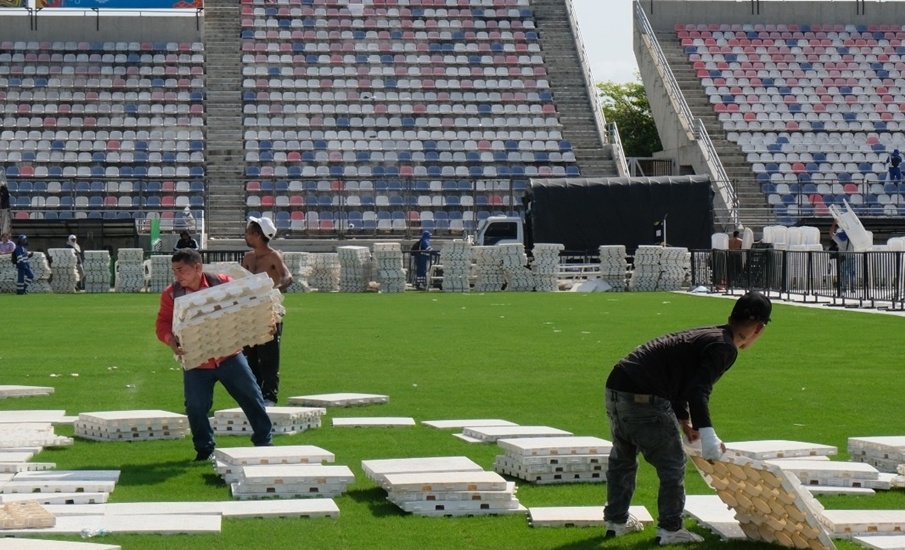 Tras los eventos del Carnaval, el gramado del Romelio Martínez está listo para recibir Junior vs. América de Cali